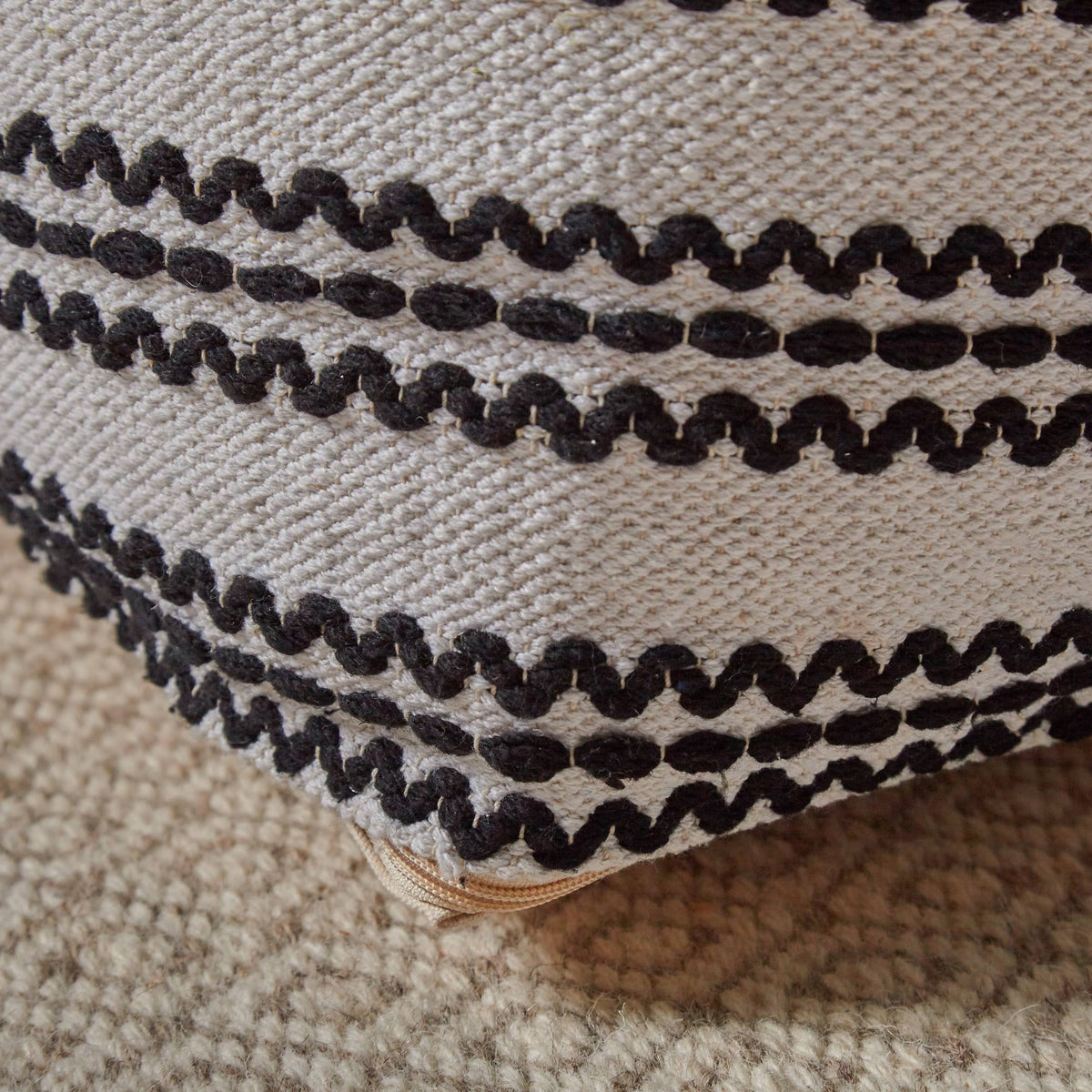 Black and Natural Cotton Square Pouf U22837
