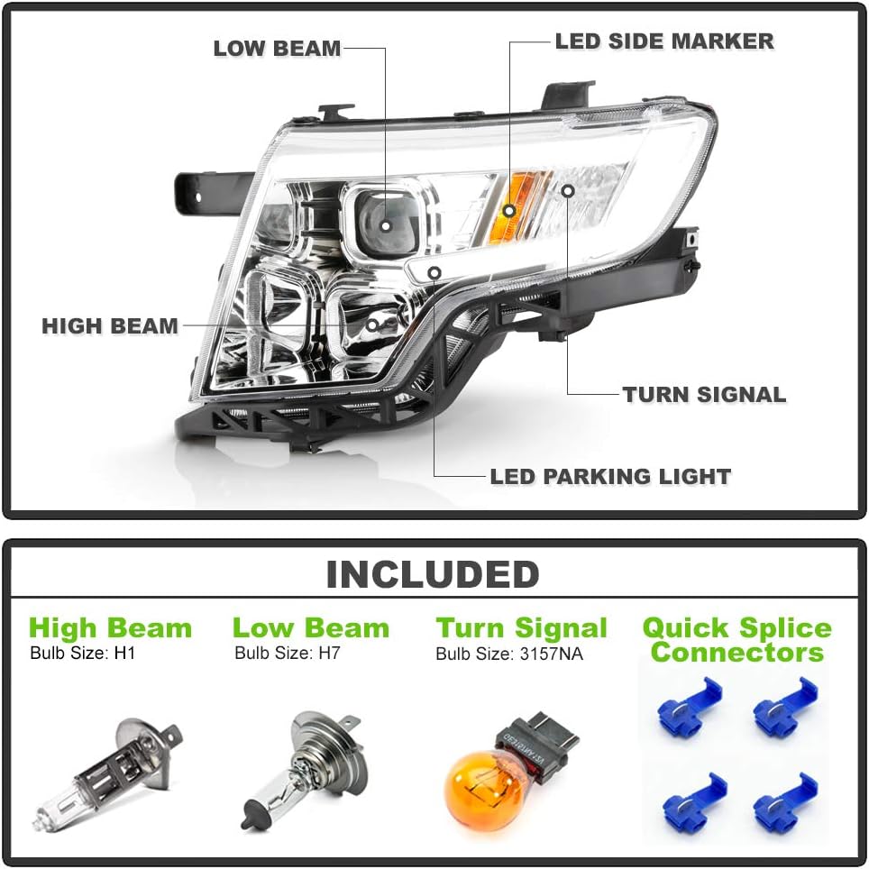 LED Tube Chrome Housing Projector Headlights Headlamps Assembly T99442