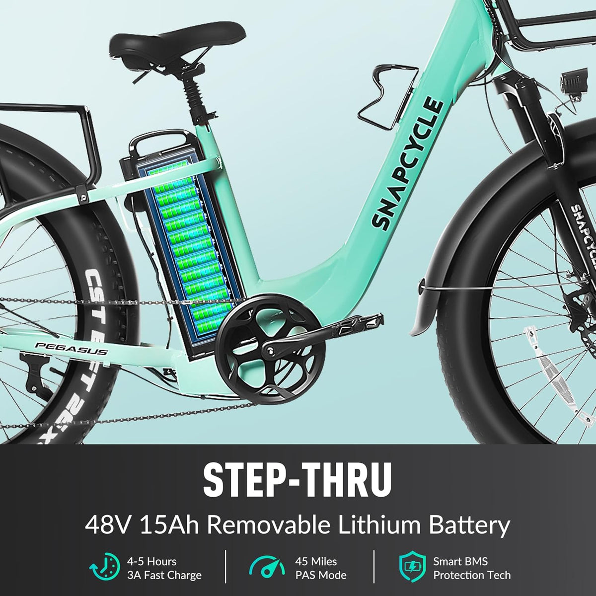 1000W Peak Motor 26" x 4.0 Fat Tire Step-Thru Ebike with 48V 15AH Removable Battery Q791278