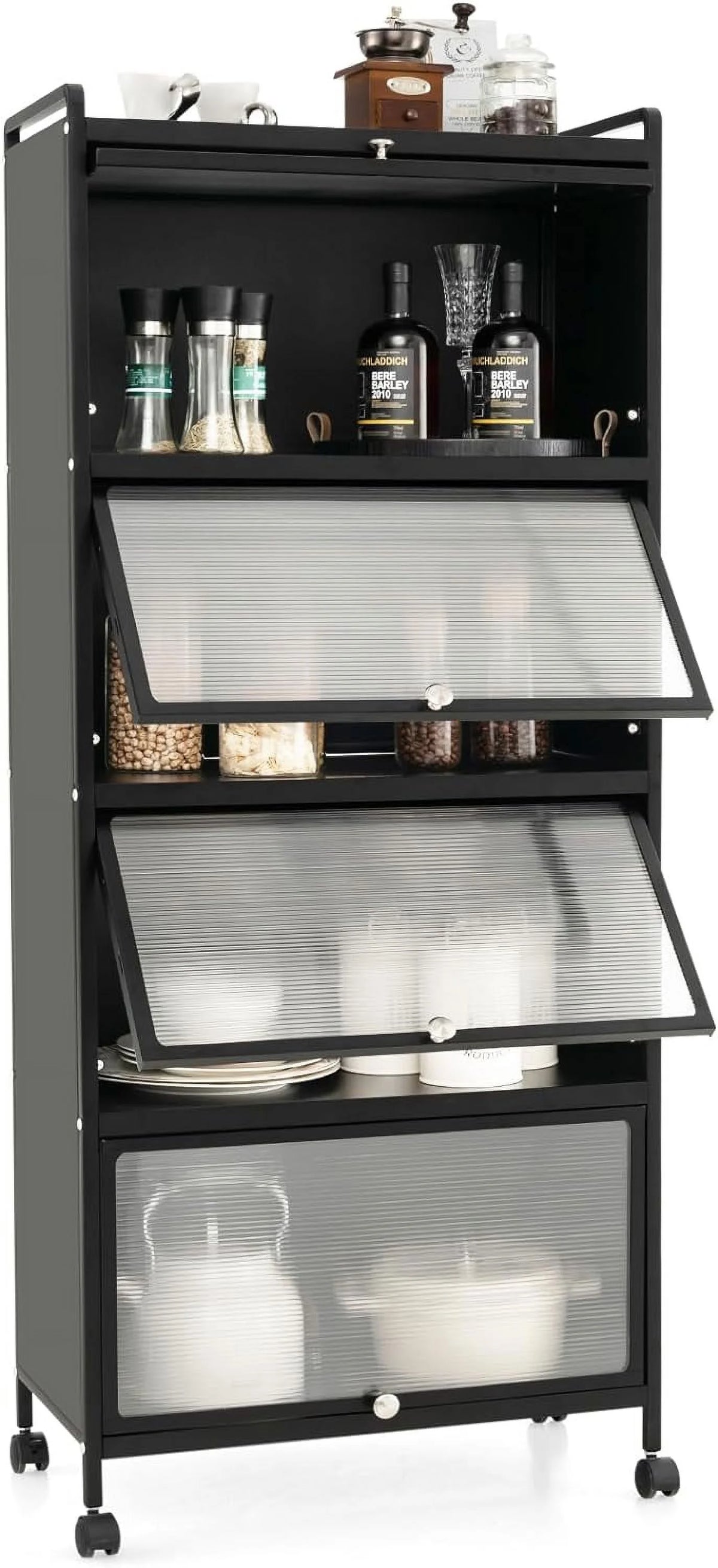 5-Tier Freestanding Kitchen Cabinet with 4 Rolling Casters Y7938