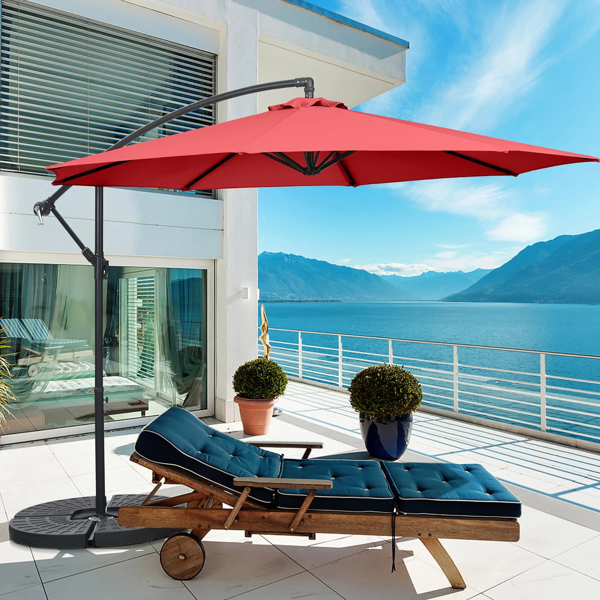 10 FT Patio Offset Umbrella with Cross Base Tilt Navy Blue F79340