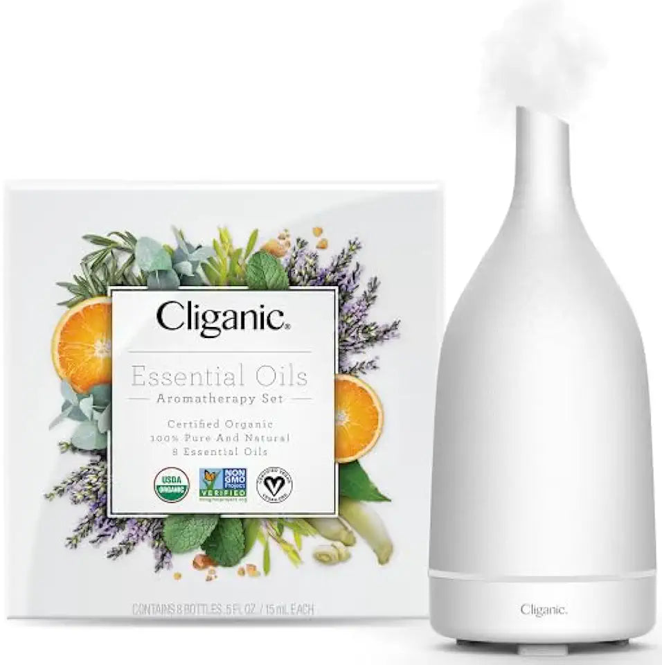 Organic Essential Oils Set + White Ceramic Diffuser X566