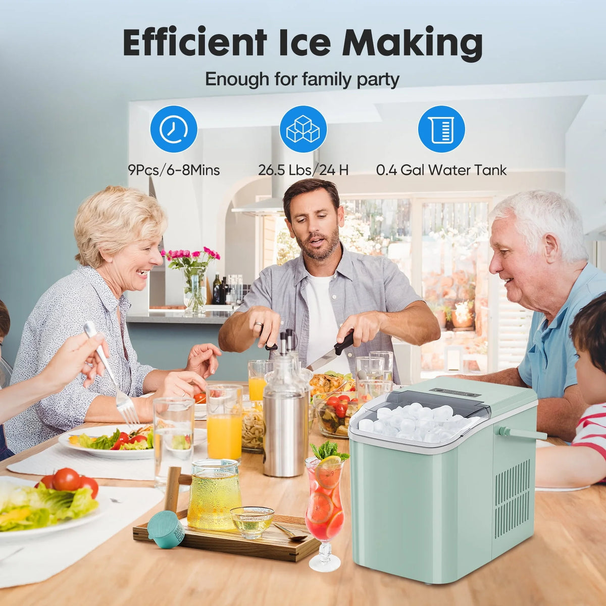Black Portable Countertop Ice Maker with Handle and Ice Scoop J387812