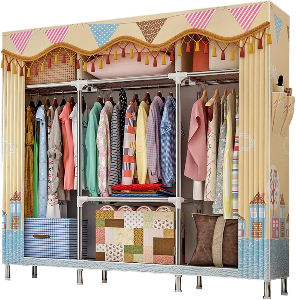 Extra Large Wardrobe Storage Closet with Hang Rod and 2 Side Pockets, Pack of 2 A67071
