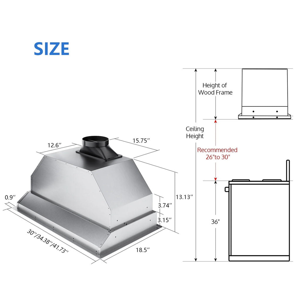 36 inch Stainless Steel Range Hood with 2 Pcs Baffle Filters S542128