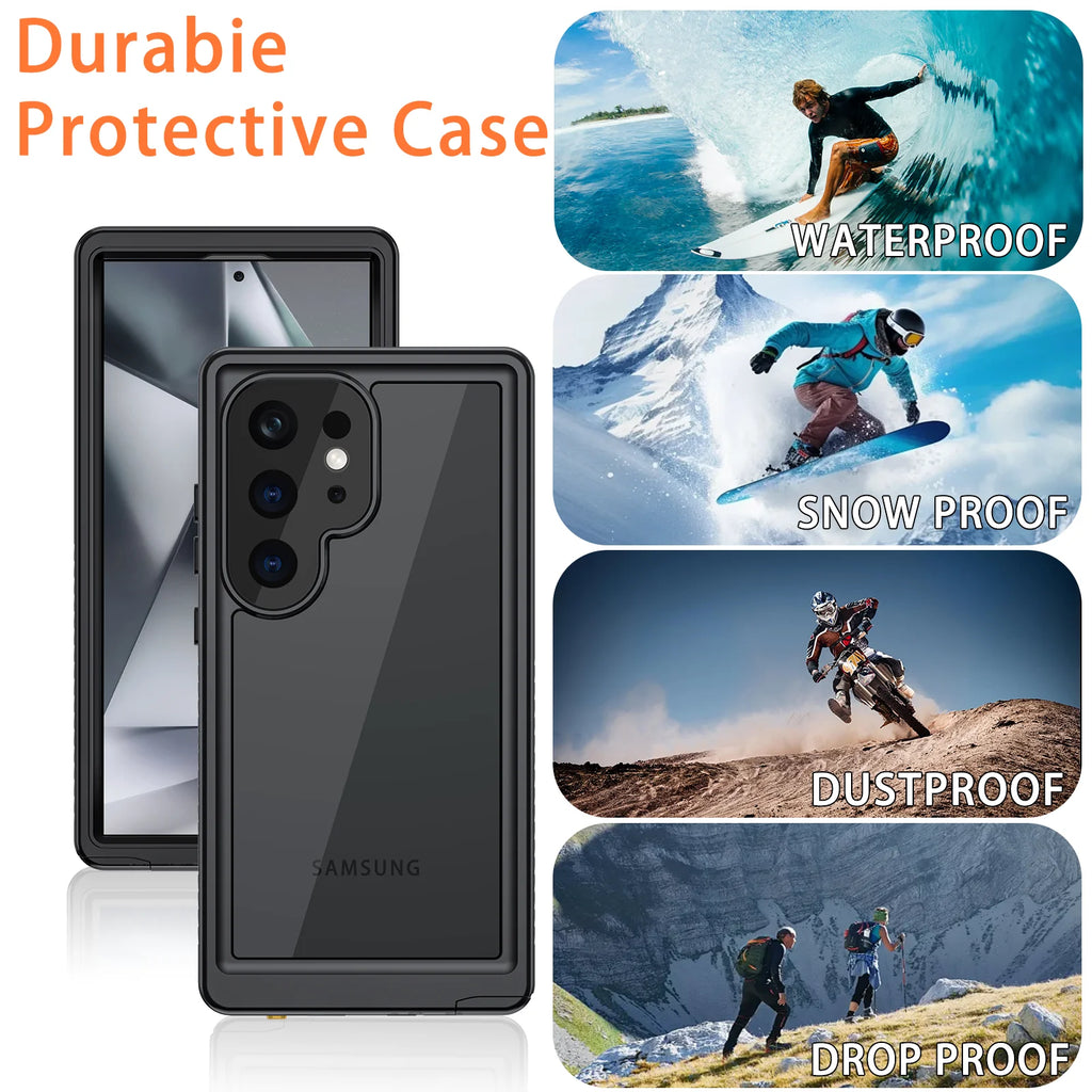 Black Waterproof Rugged Phone Case with Screen Protector S8746