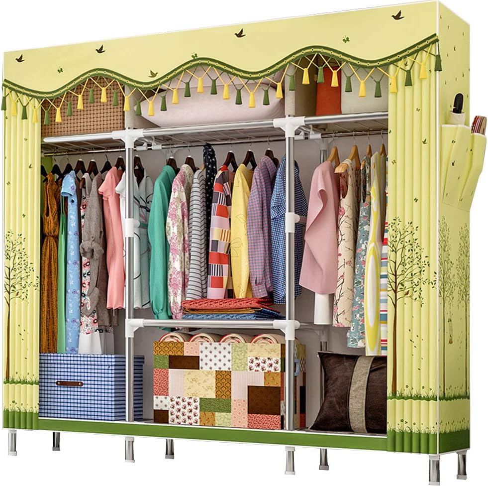 Extra Large Wardrobe Storage Closet with Hang Rod and 2 Side Pockets, Pack of 2 A67071