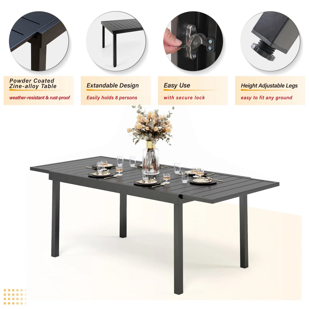 7 Pieces Outdoor Patio Dining Set with 6 Textilene Chairs and Extendable Dining Table Z355