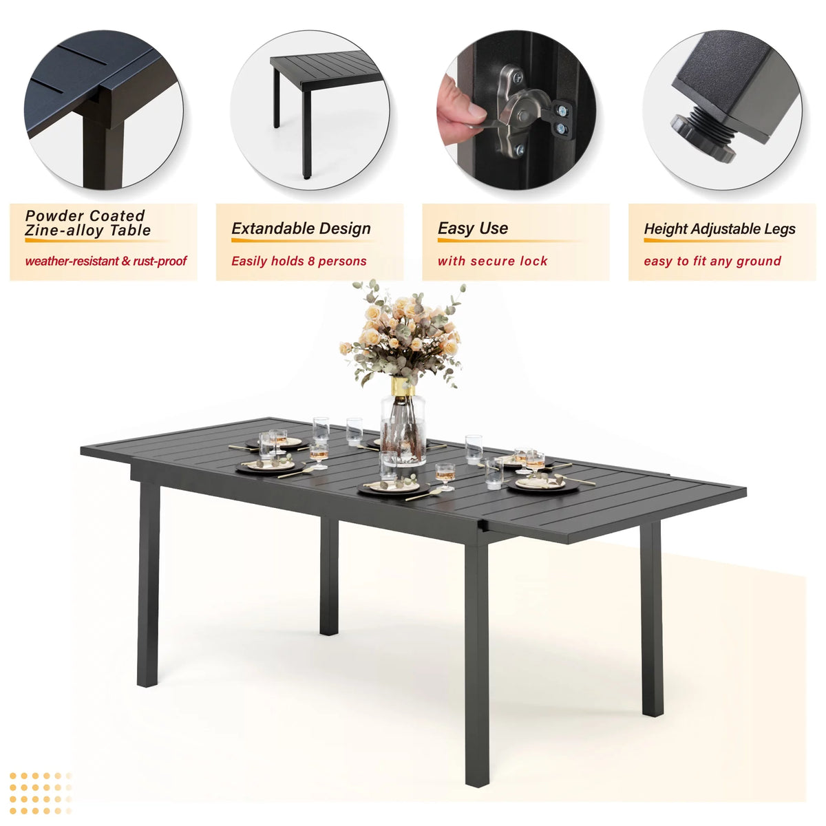 7 Pieces Outdoor Patio Dining Set with 6 Textilene Chairs and Extendable Dining Table Z355