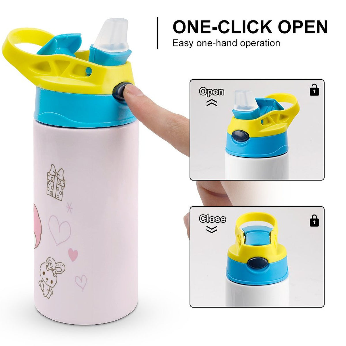 Pink Stainless Steel Children's Water Bottle With Straw O2757