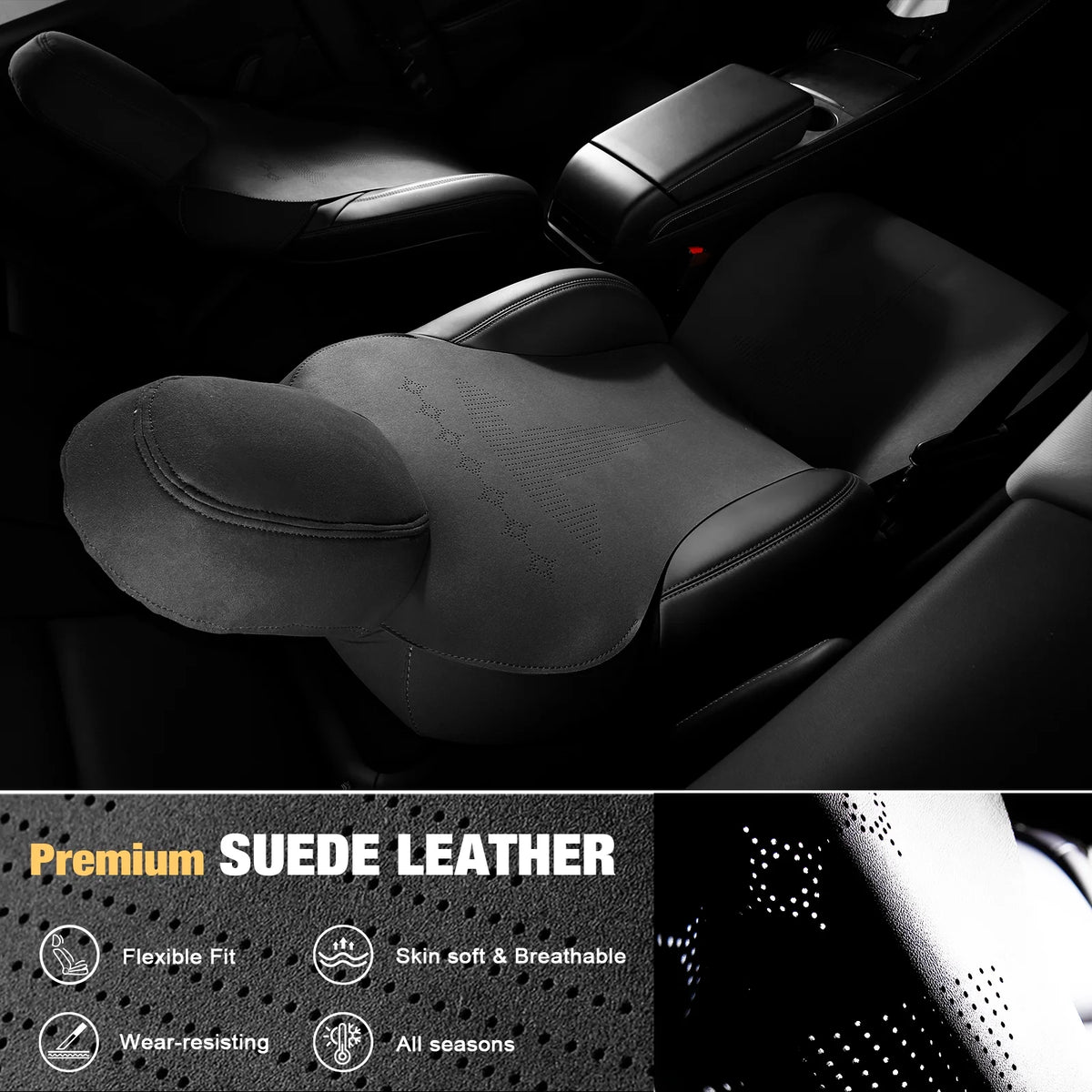 Black Suede Leather Seat Cover Cushion Protectors E564