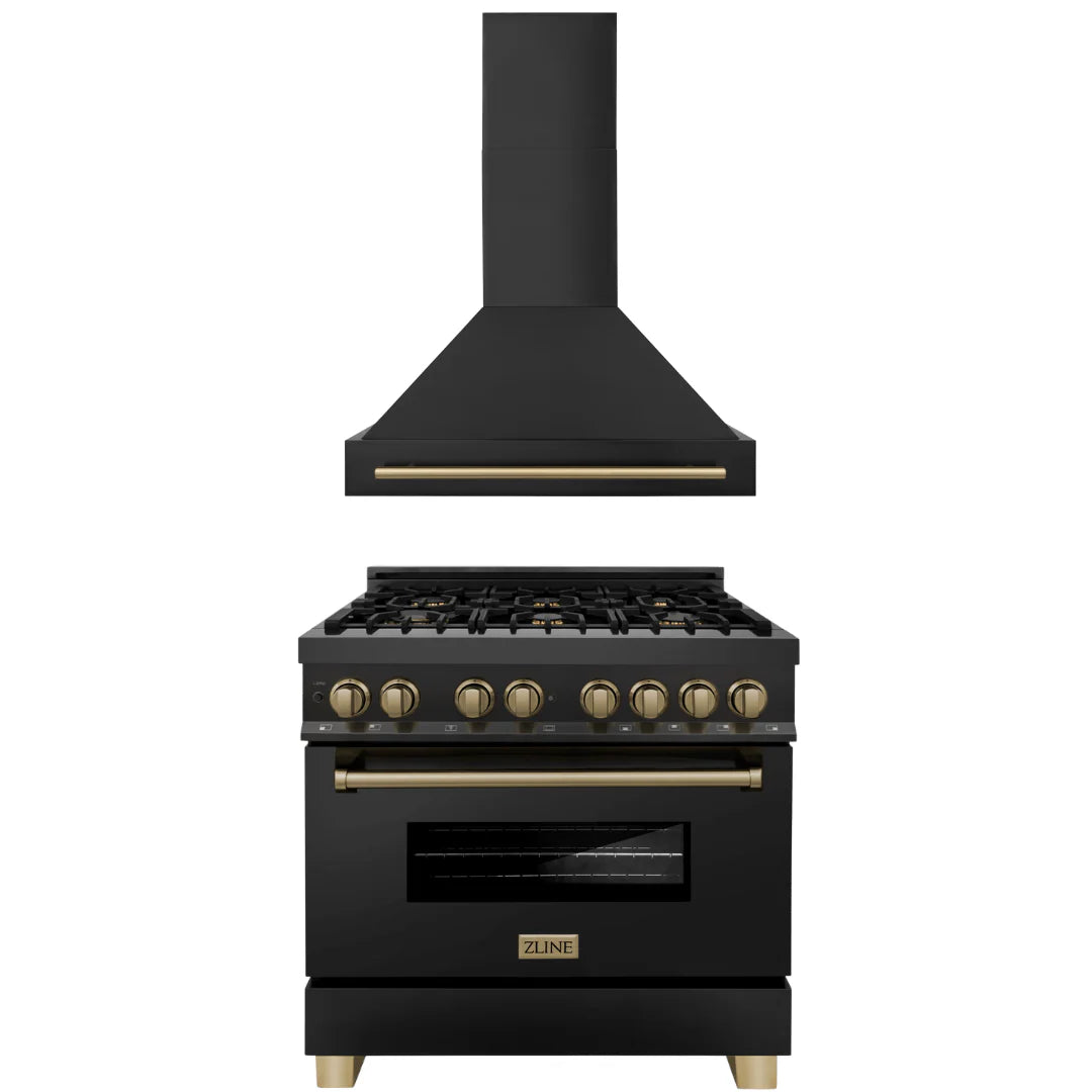 36 In. Dual Fuel Range and Range Hood in Black Stainless Steel C763382