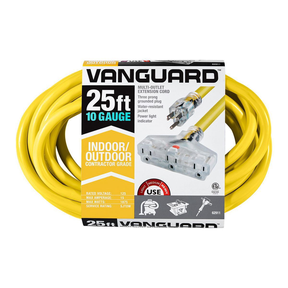 Yellow 25 ft. 10/3 Gauge Triple-Tap Extension Cord D4018