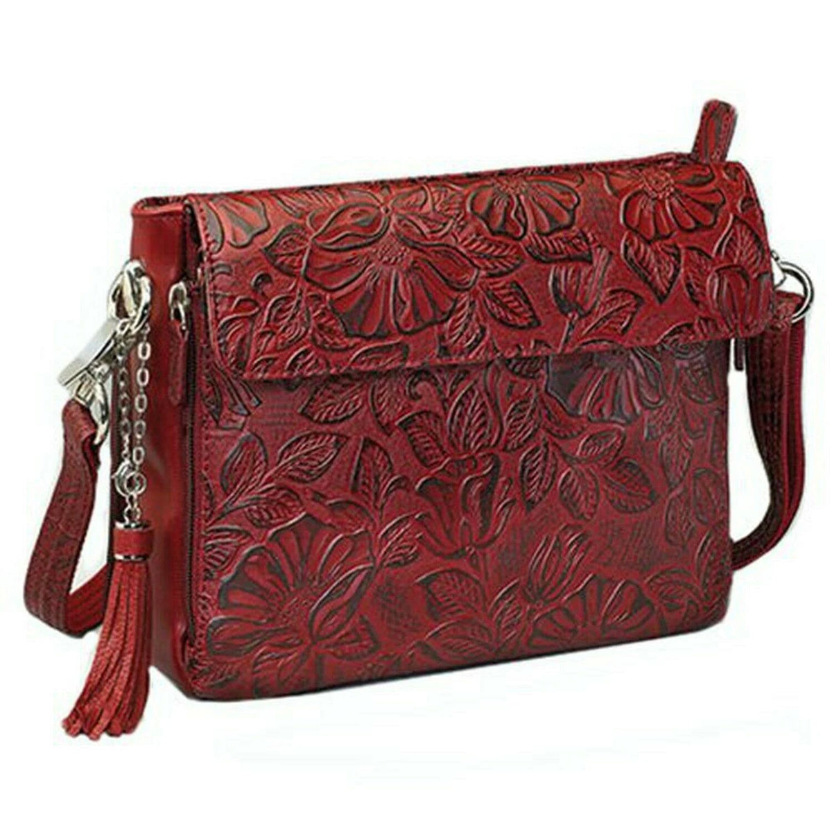 Tooled Cowhide Concealed Carry Handbag J113604