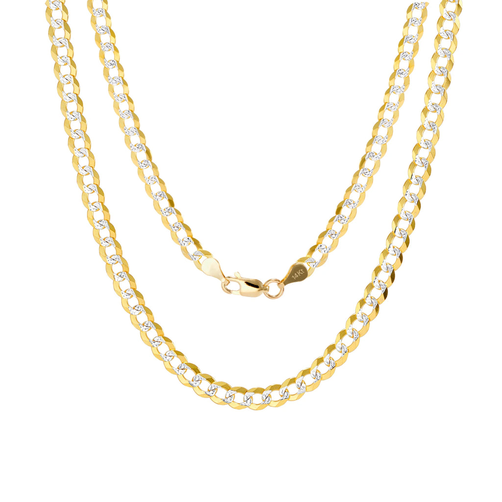 14k Yellow Gold Solid 5mm Cuban Chain Pave Two Tone Bracelet M966121