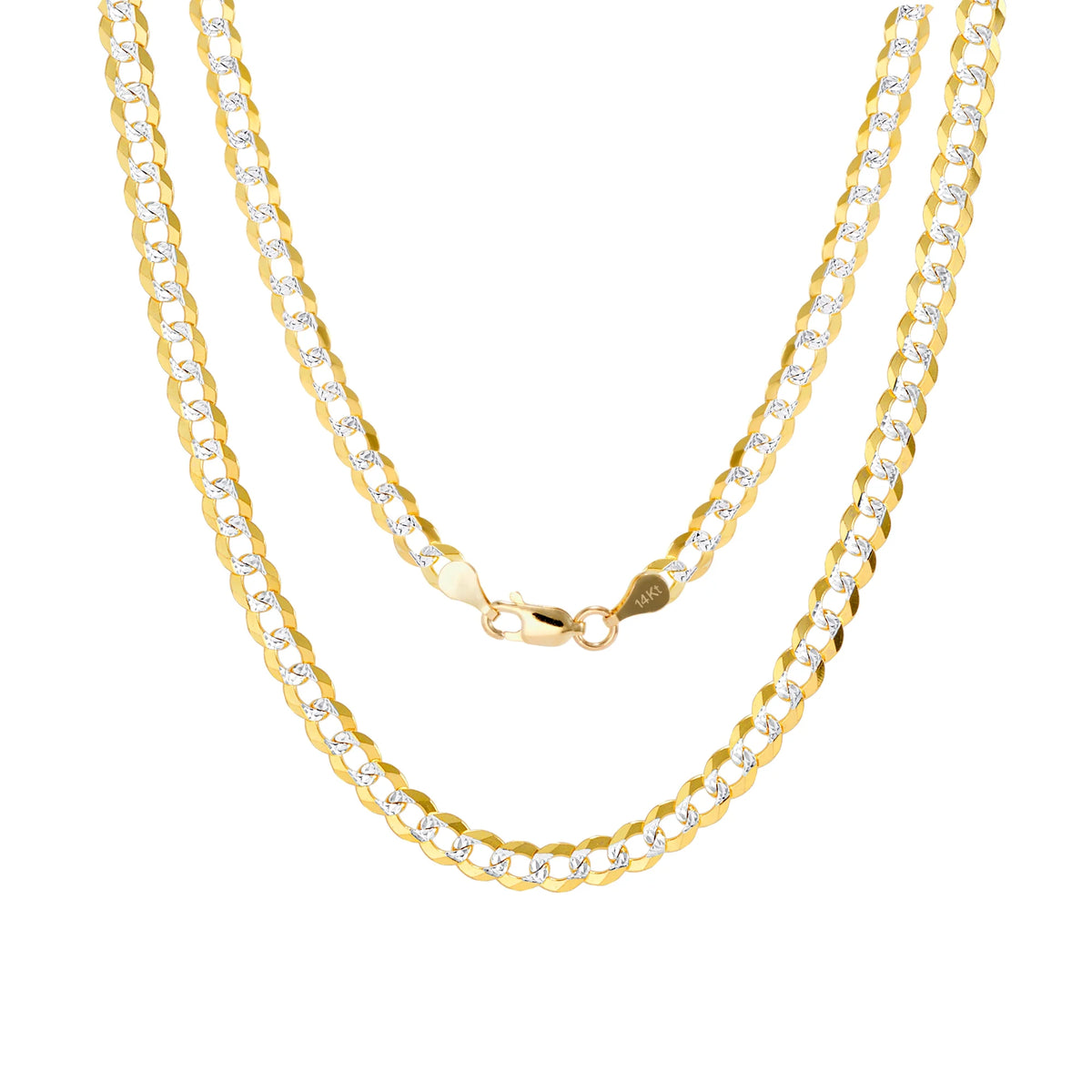 14k Yellow Gold Solid 5mm Cuban Chain Pave Two Tone Bracelet M966121