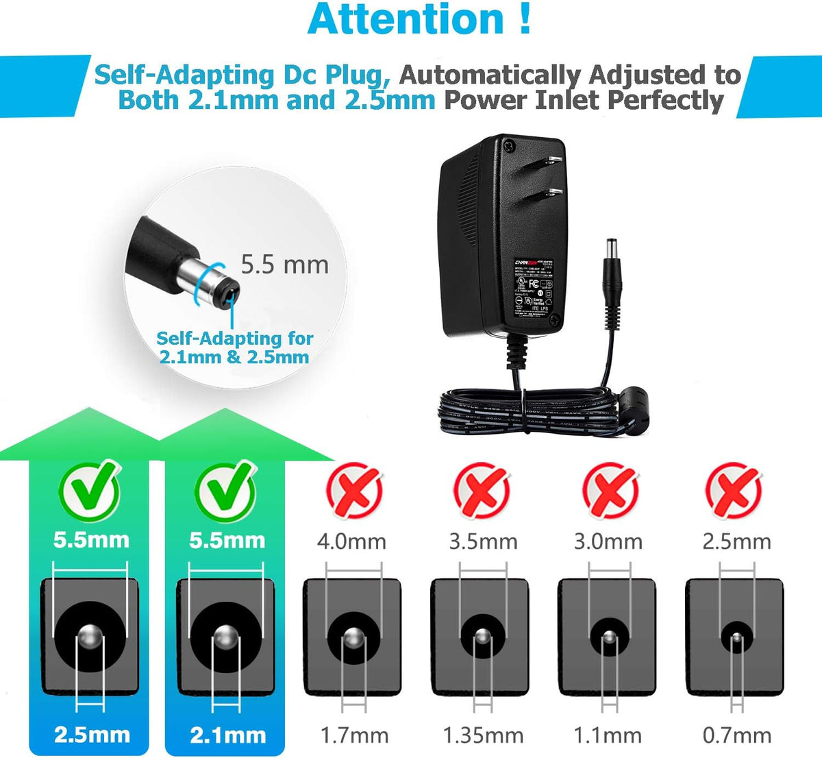12V 2A 24W AC DC Switching Power Supply Adapter 5-Pack S154190