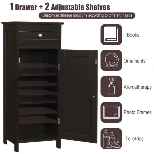 Brown Wooden Floor Cabinet with Drawer and Shelf R1437