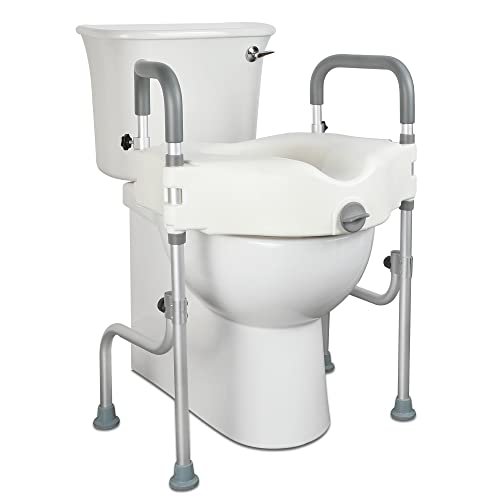 Grey+White 5 Inch Raised Toilet Seat with Handles G424