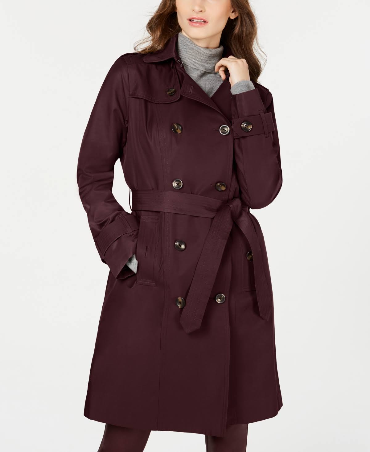 Red Double Breasted Trench Coat with Removable Hood D66407