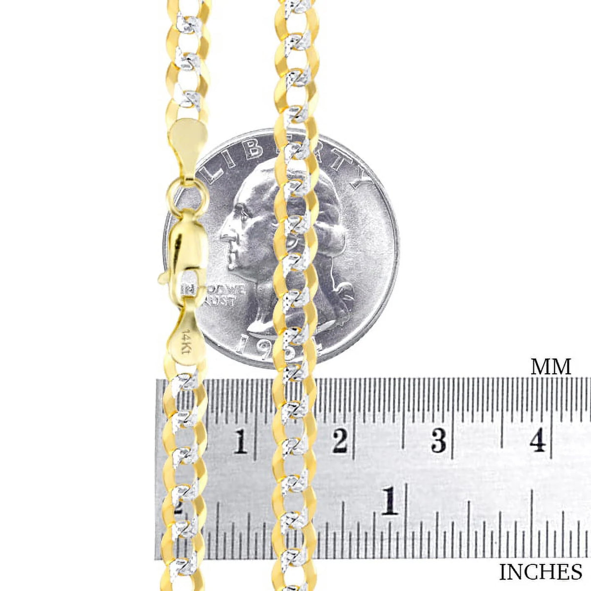 14k Yellow Gold Solid 5mm Cuban Chain Pave Two Tone Bracelet M966121