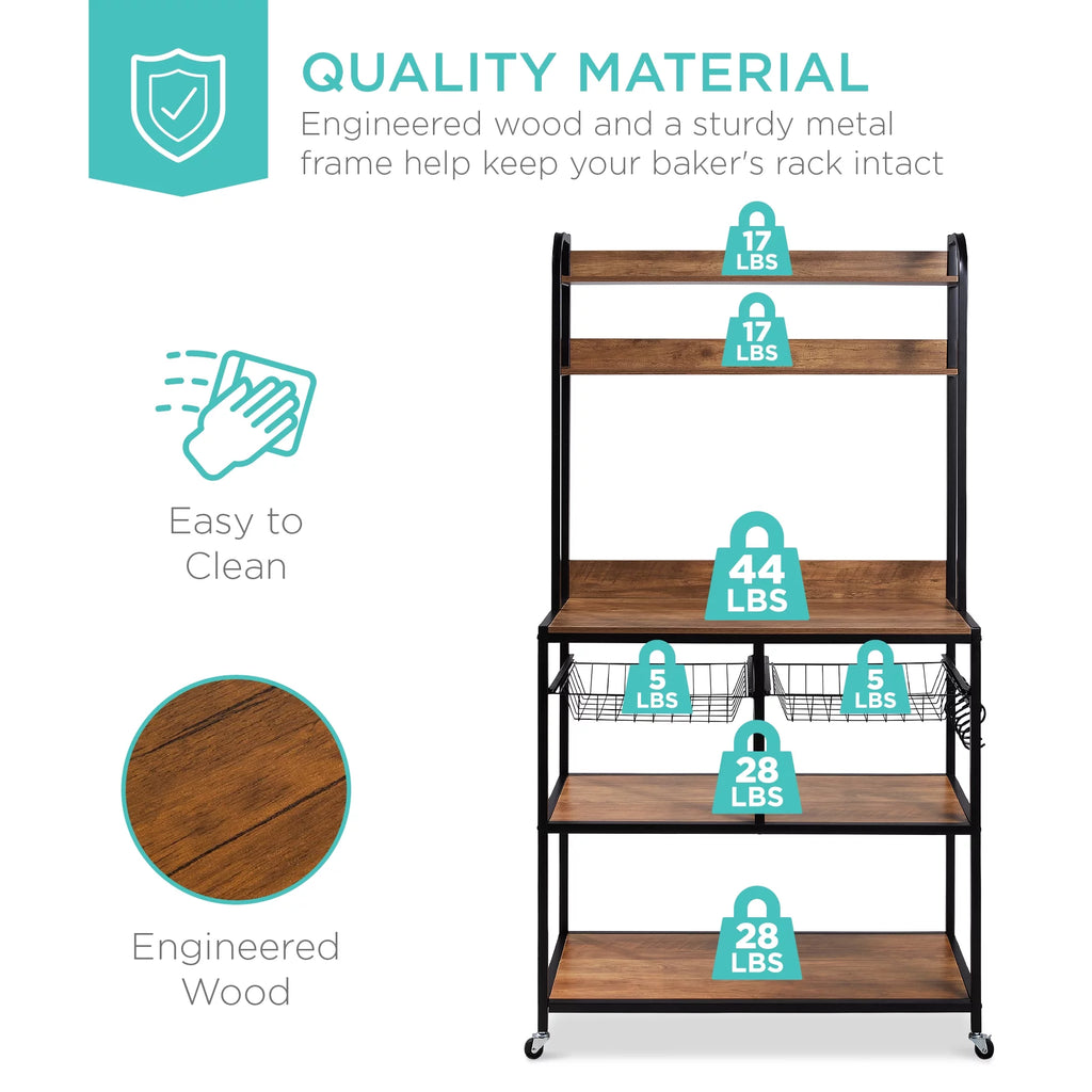 Brown Black Counter-Height Baker's Rack with Locking Wheels K61810