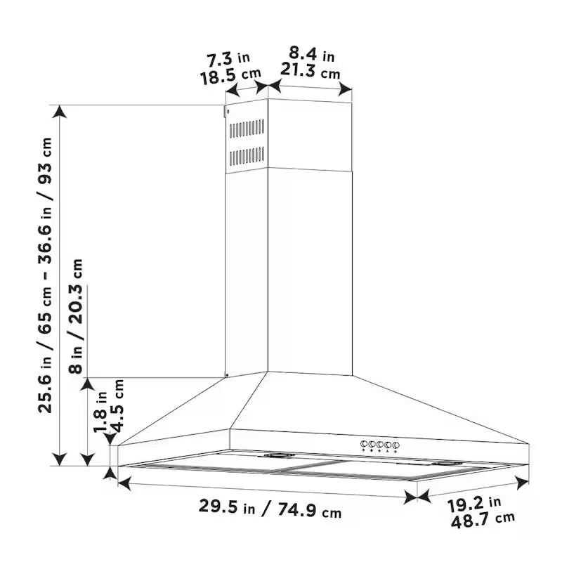 30 in. 350CFM Convertible Pyramid Wall Mount Range Hood in Stainless Steel Q41853