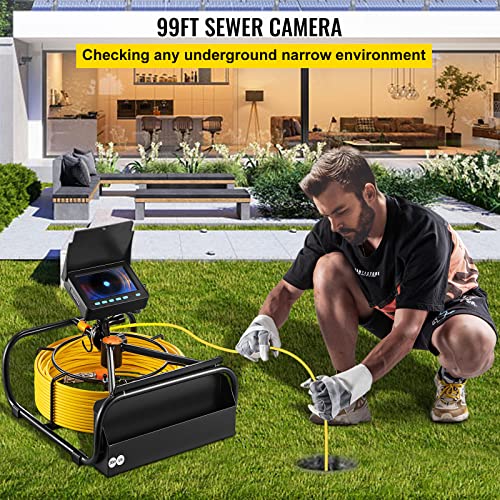 33ft 4.3" Pipe Drain Inspection Camera with DVR Function & Snake Cable, Waterproof IP68 Borescope with LED Lights W8816