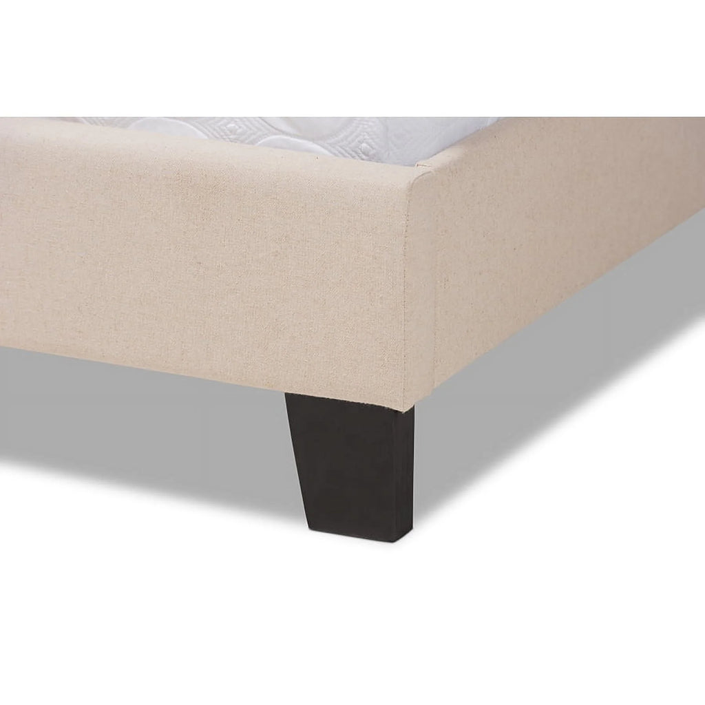 Beige Linen Fabric Upholstered Full Size Panel Bed Q306188