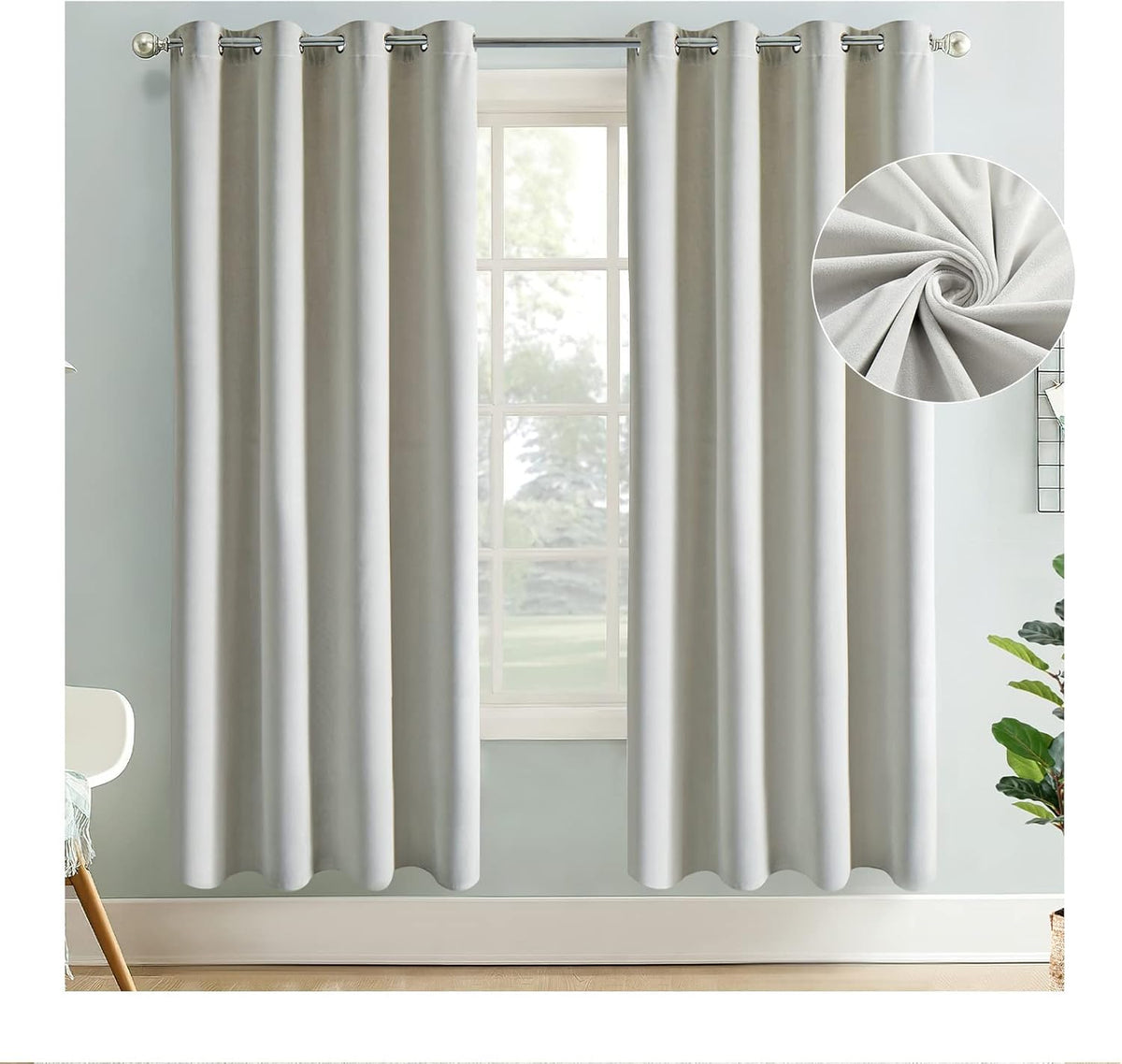 Grey Velvet Blackout Curtains 108 Inches Length 3-Layer Thermal Insulated Grommet Drape 2 Panels Z33676