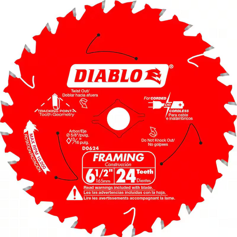 6-1/2in. 24-Teeth Framing Circular Saw Blade for Wood A88116