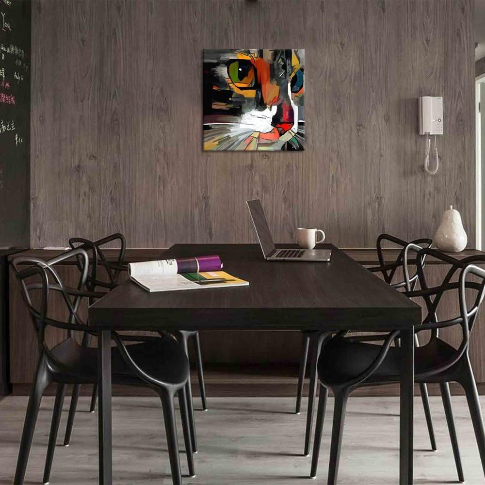 Abstract Colorful Cat Painting Giclee Prints Gallery Wrap Ready to Hang (01 Cat, 20x20) T2664