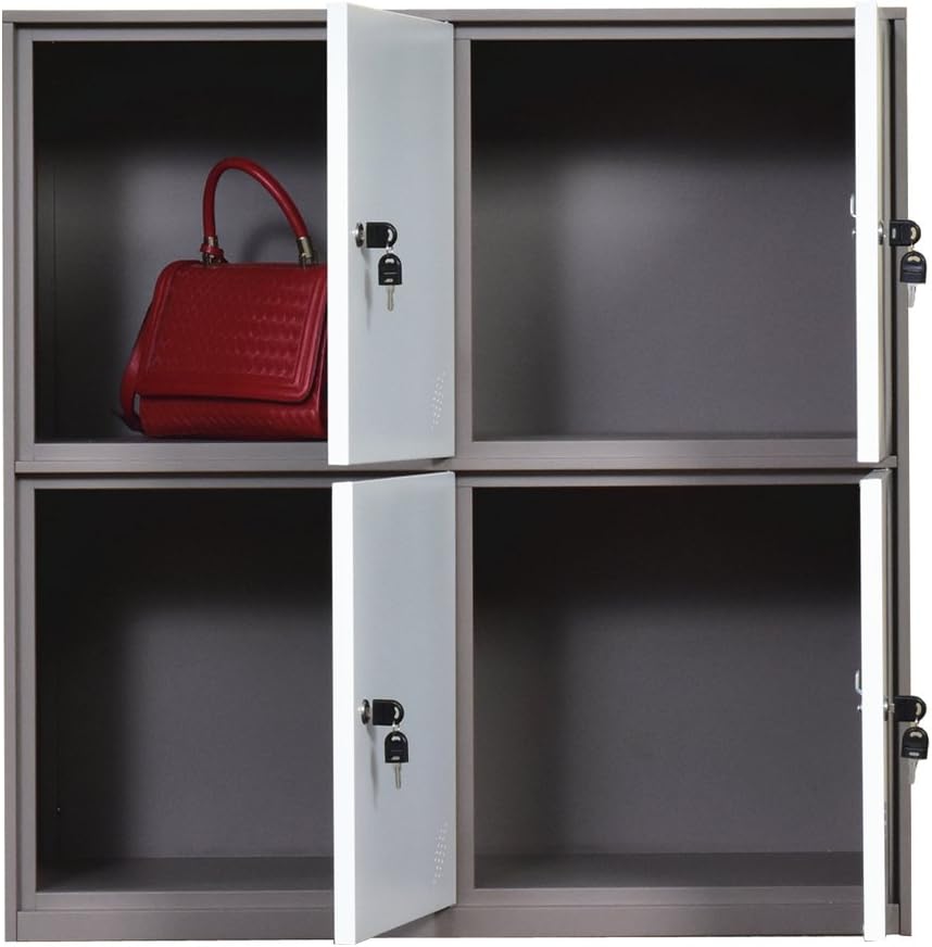 White Metal Storage Cabinet with Doors and Lock B683023