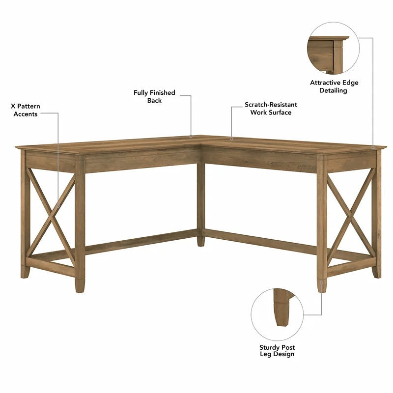Reclaimed Pine Engineered Wood L Desk with Mobile File Cabinet F245