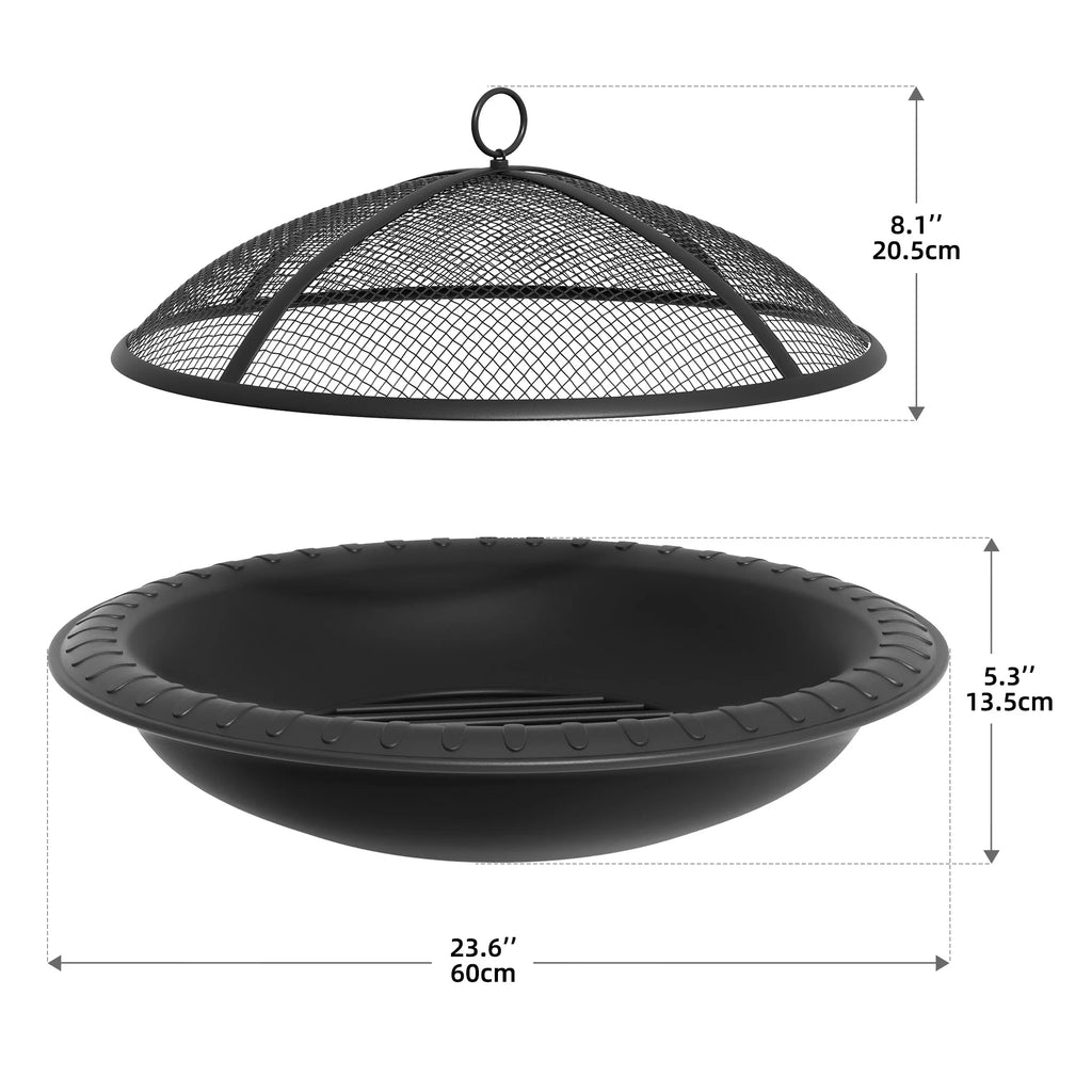 24'' Outdoor Round Fire Pit Bowl with Spark Screen and Poker T927