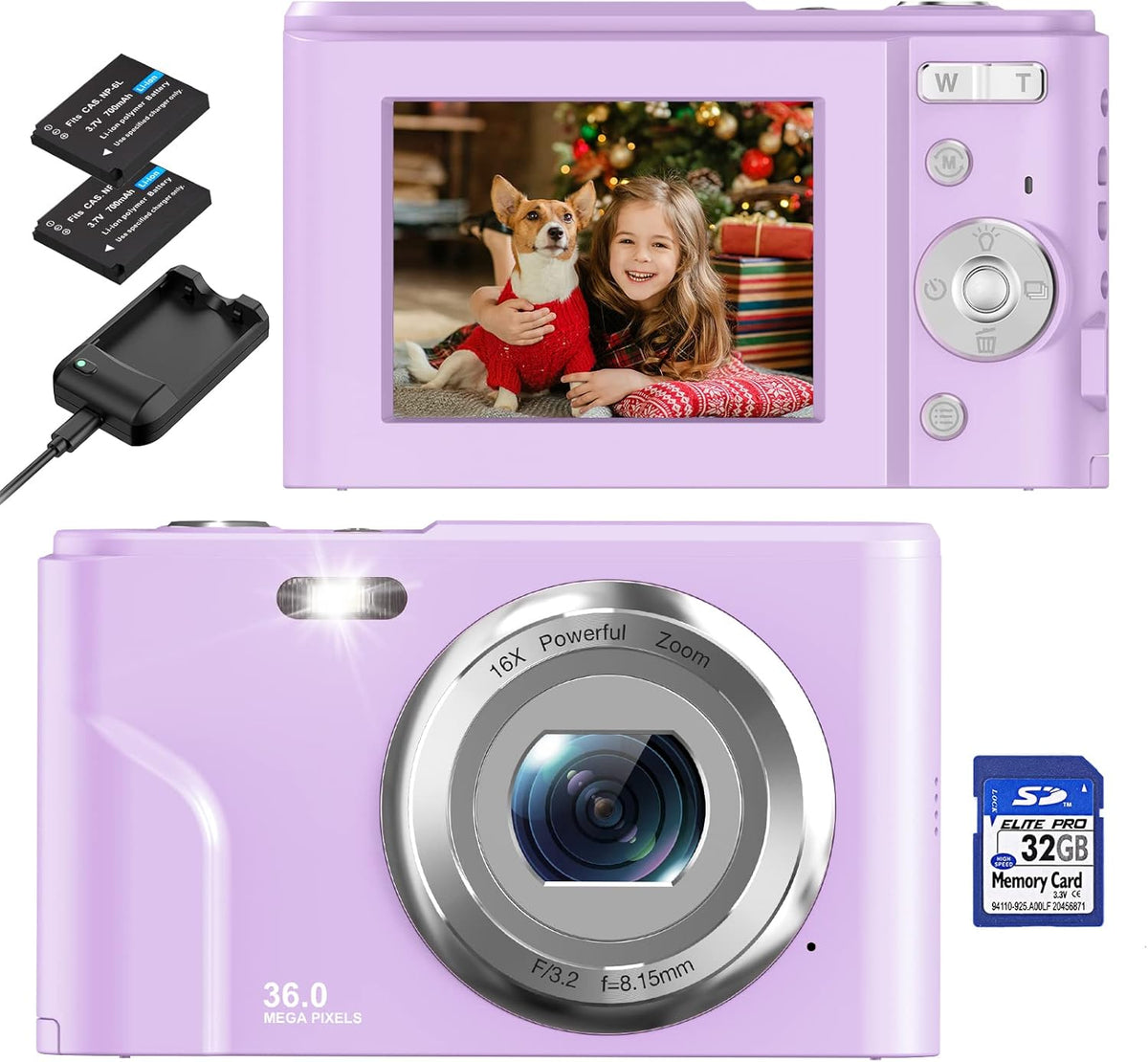 Mini Kids Camera FHD 1080P 36.0 MP 16X Digital Zoom LCD Screen with 32GB SD Card 2 Batteries & Charger Compact Portable Camera Pack of 2 J4392