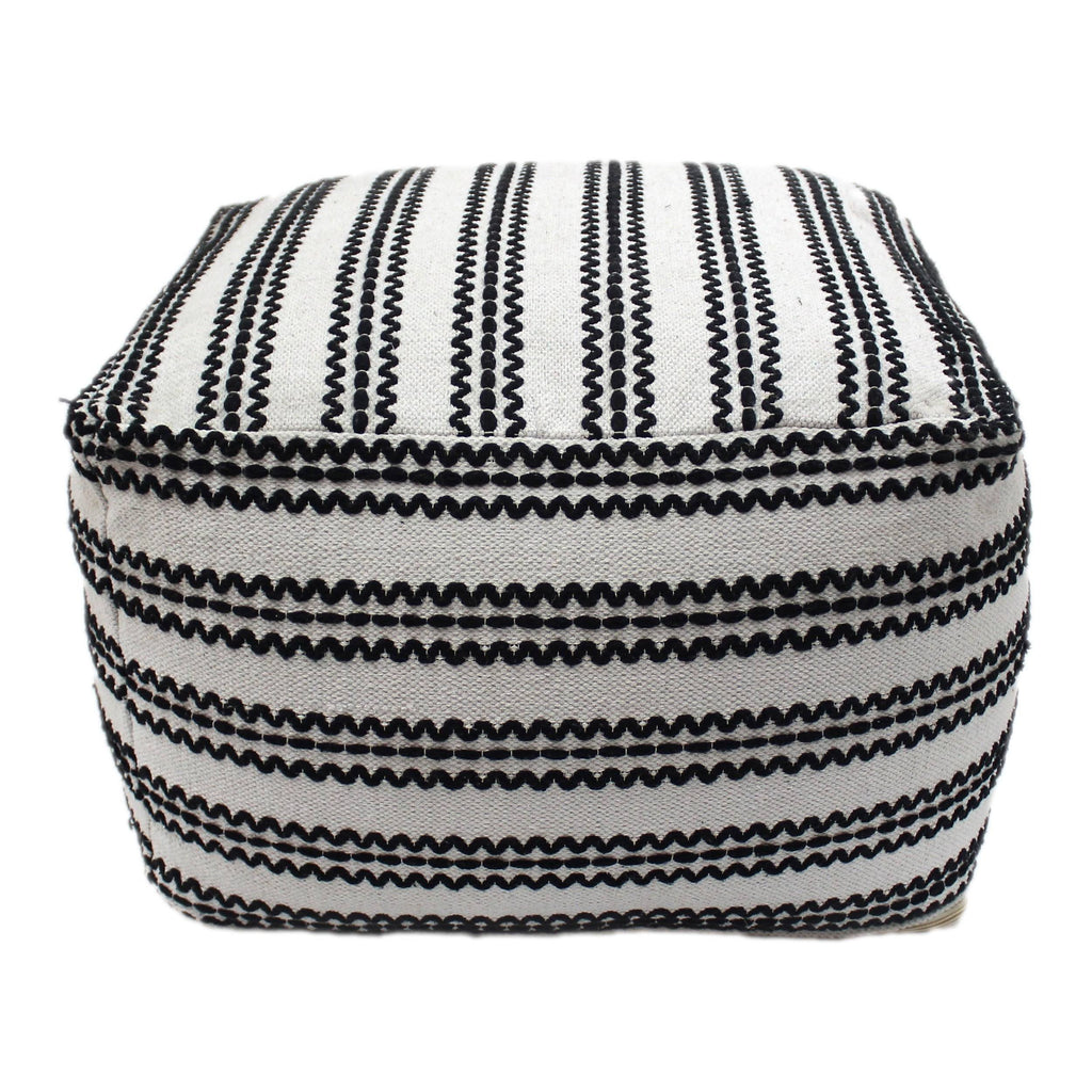 Black and Natural Cotton Square Pouf U22837