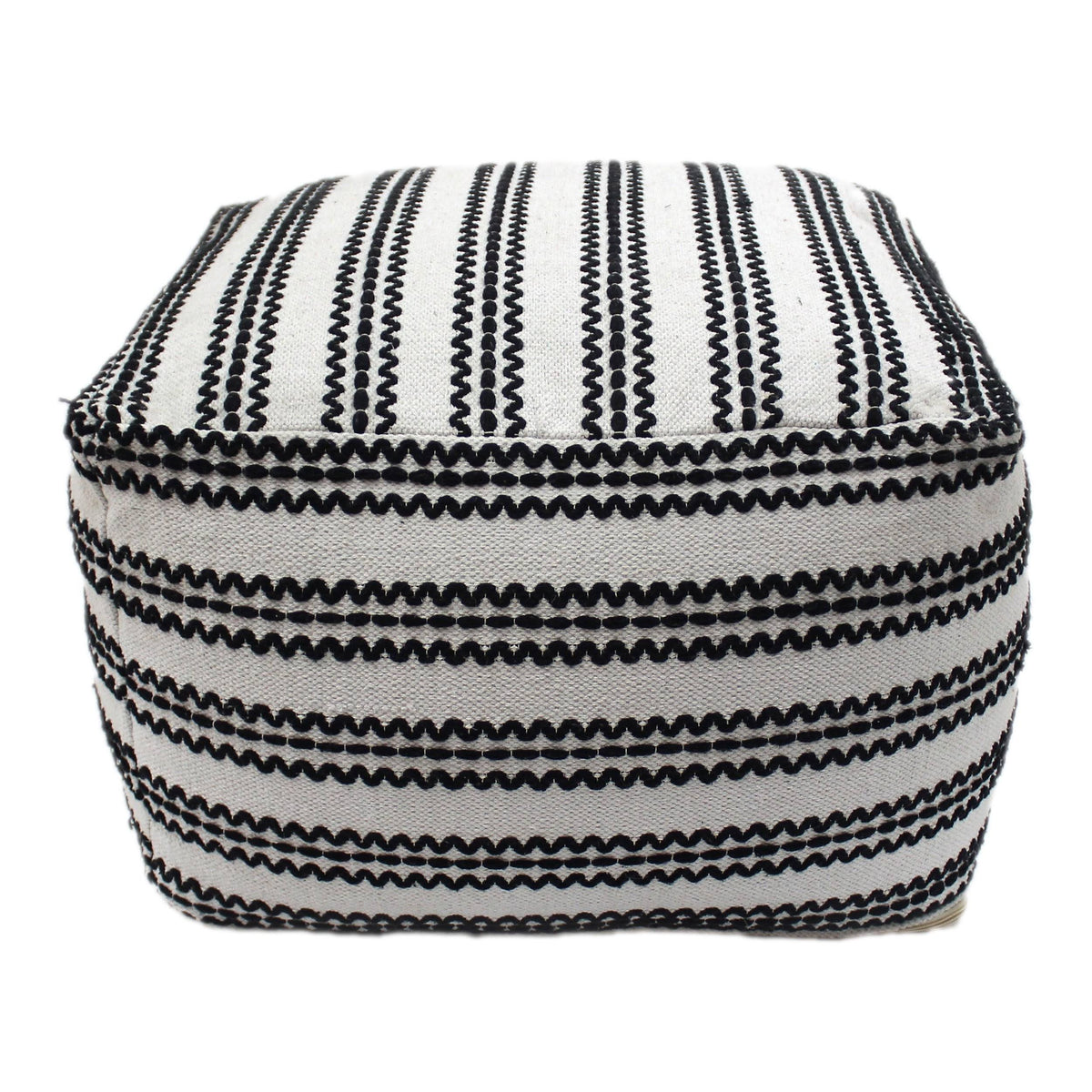 Black and Natural Cotton Square Pouf U22837