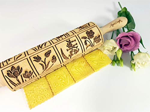 Embossing Rolling Pin with 16 Different Flowers H91816