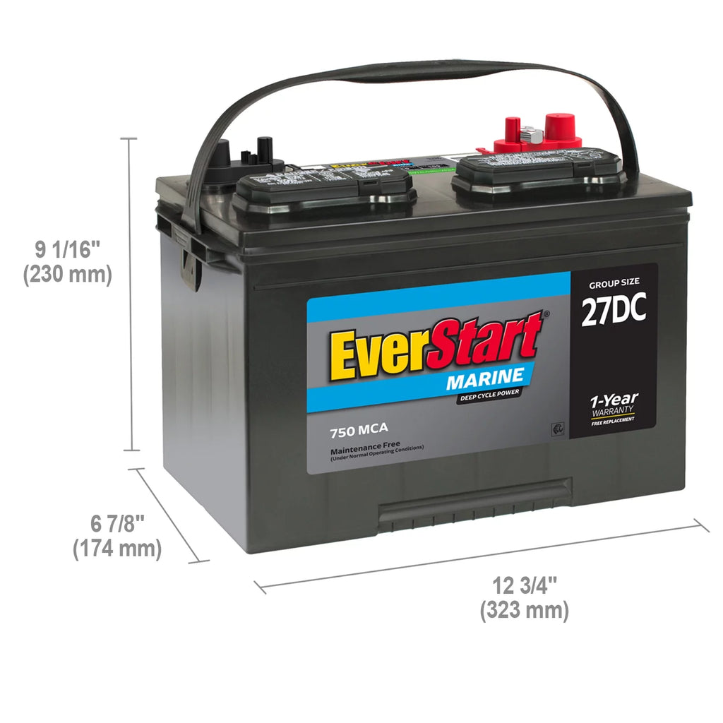 Lead Acid Marine & RV Deep Cycle Battery Group Size 27DC 12 Volt 750 MCA C807