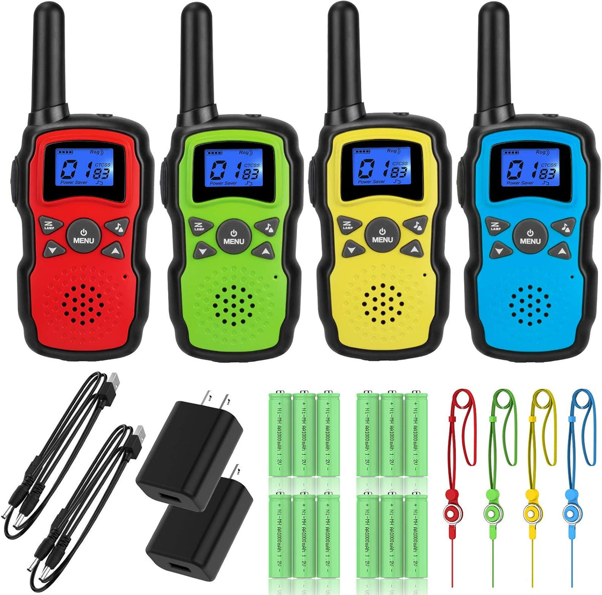 Rechargeable 4 Pack 2 Way Radio with 2 USB Chargers 12000mAh Battery X9254