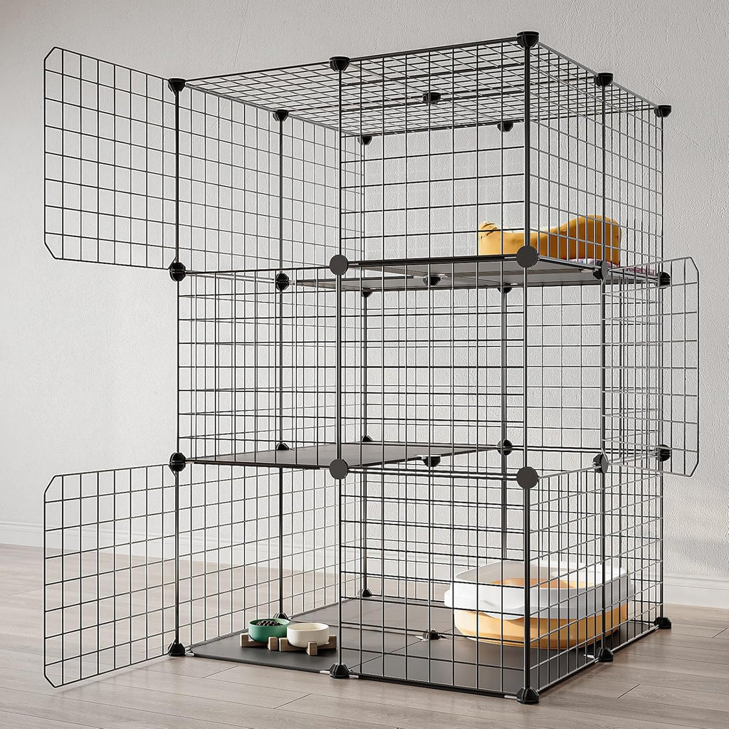 Black 3-Tier Metal Wire Cat Cage L96243