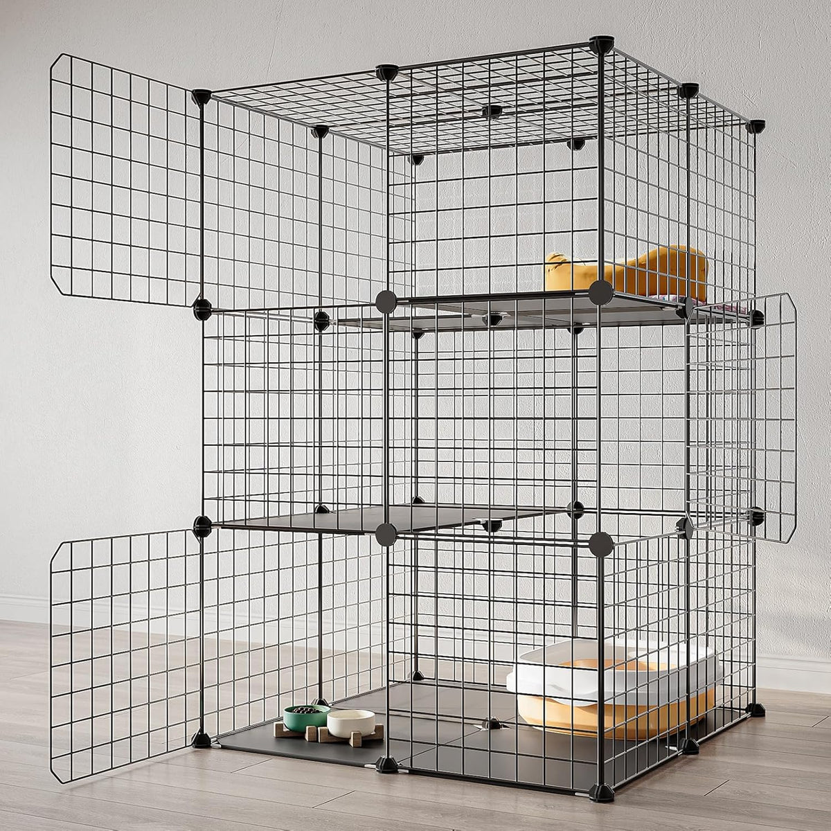 Black 3-Tier Metal Wire Cat Cage L96243