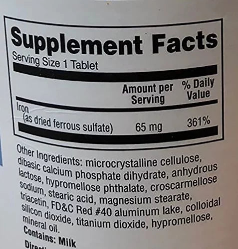 325 mg Ferrous Sulfate Enteric-Coated Dietary Supplement, 1000 Count A21952