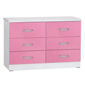 White & Pink 6 Drawer Wooden Double Dresser K2498