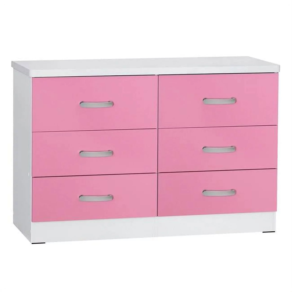 White & Pink 6 Drawer Wooden Double Dresser K2498