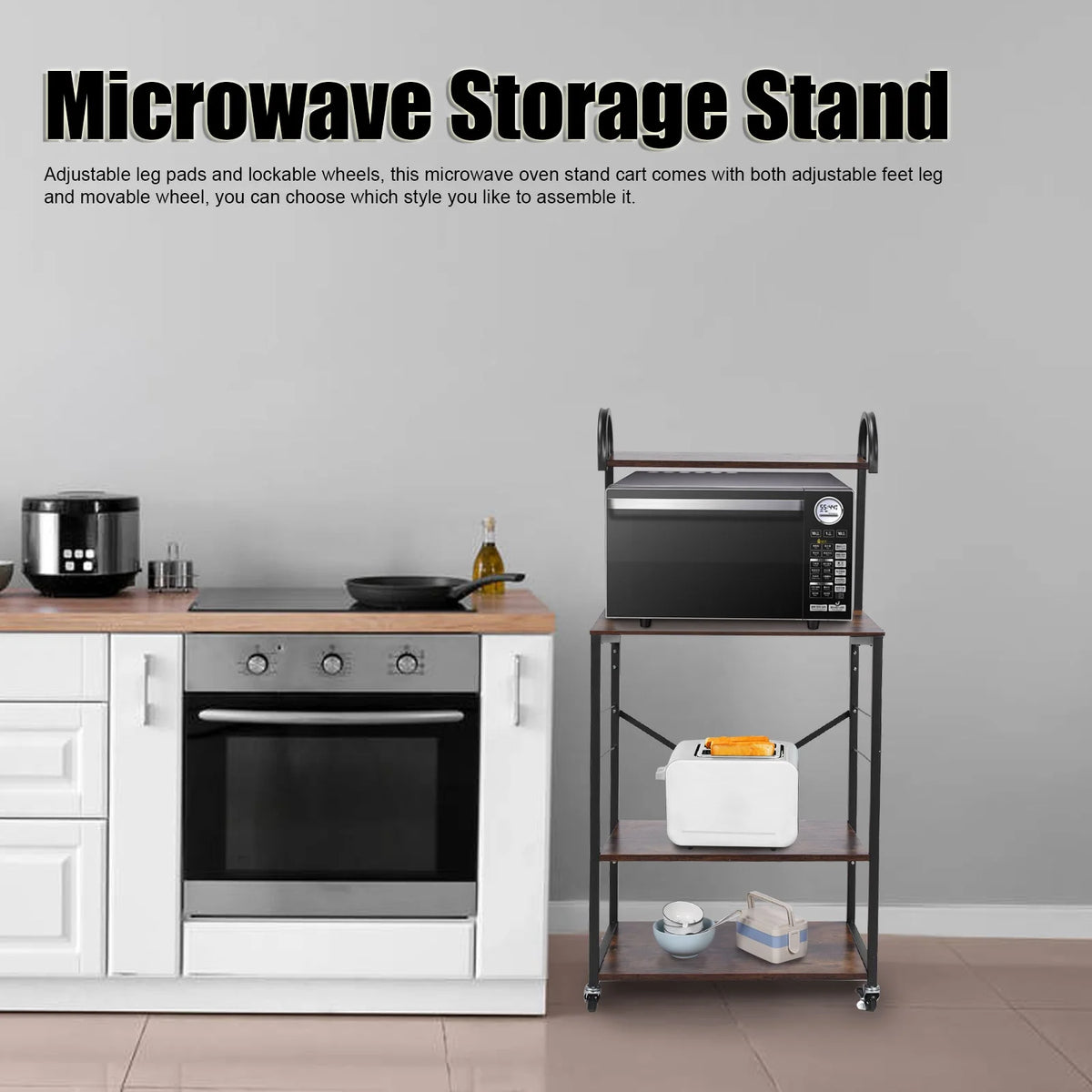 Microwave Storage Stand with Wheels Utility Shelf N4158