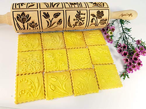 Embossing Rolling Pin with 16 Different Flowers H91816
