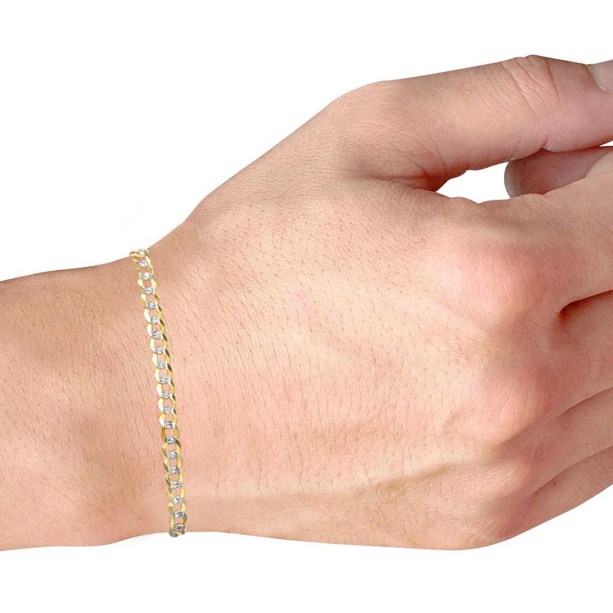14k Yellow Gold Solid 5mm Cuban Chain Pave Two Tone Bracelet M966121