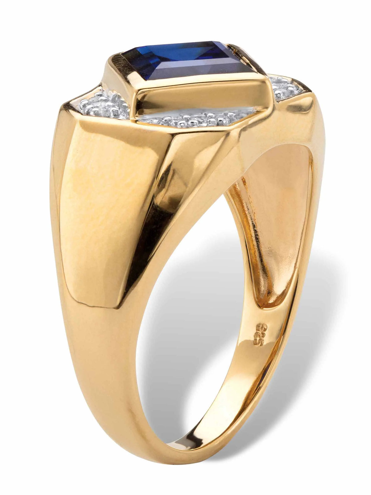18k Yellow Gold-plated Sterling Silver Created Blue Sapphire Ring P6053